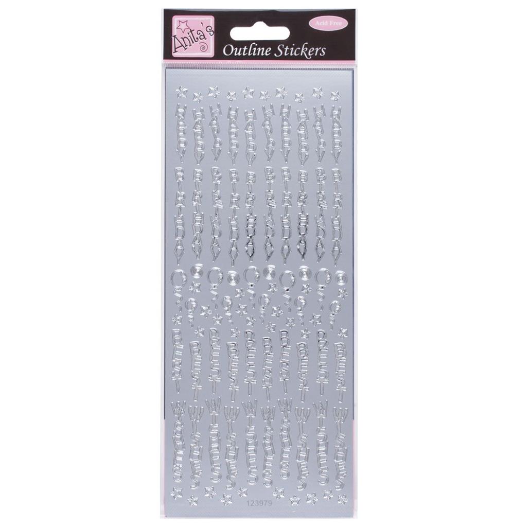 Anita's Outline Stickers - Birthday Best Wishes Silver