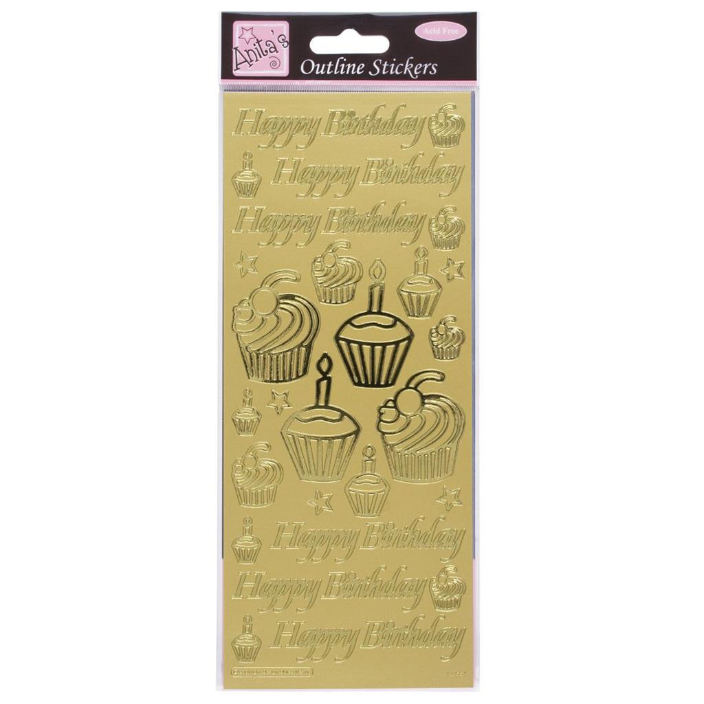 Anita's Outline Stickers - Birthday Cupcake Gold