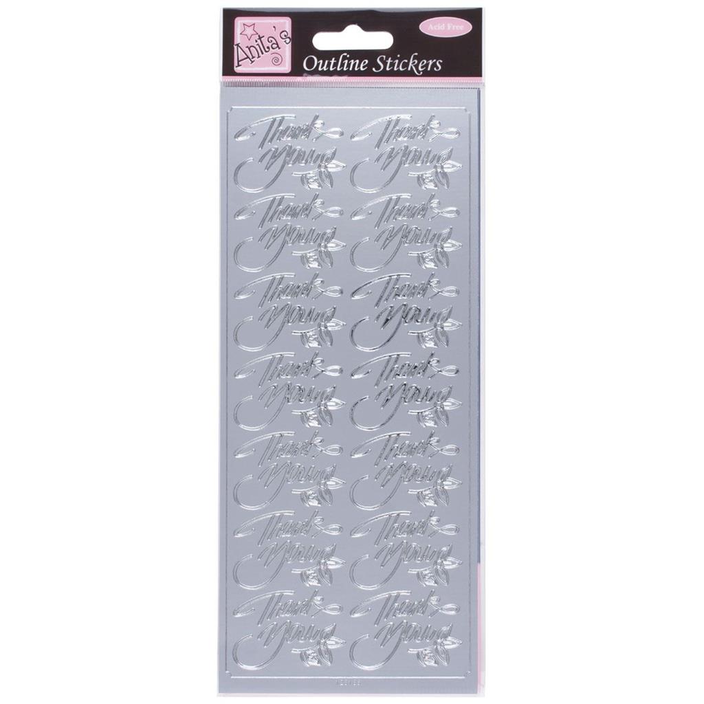 Anita's Outline Stickers - Elegant Thank You Silver