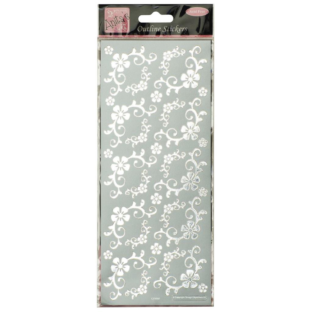 Anita's Outline Stickers - Fanciful Floral Corners Silver