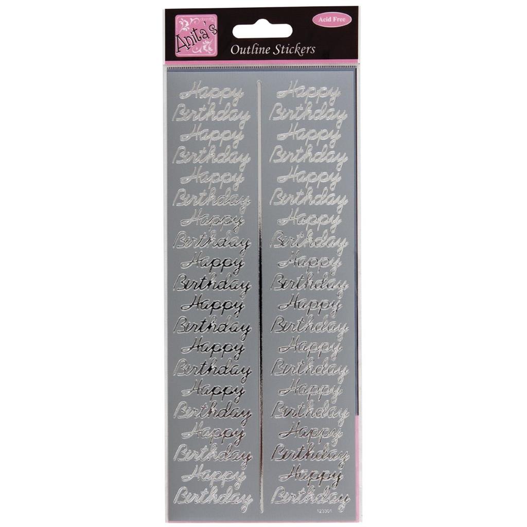 Anita's Outline Stickers - Birthday Repeated Silver