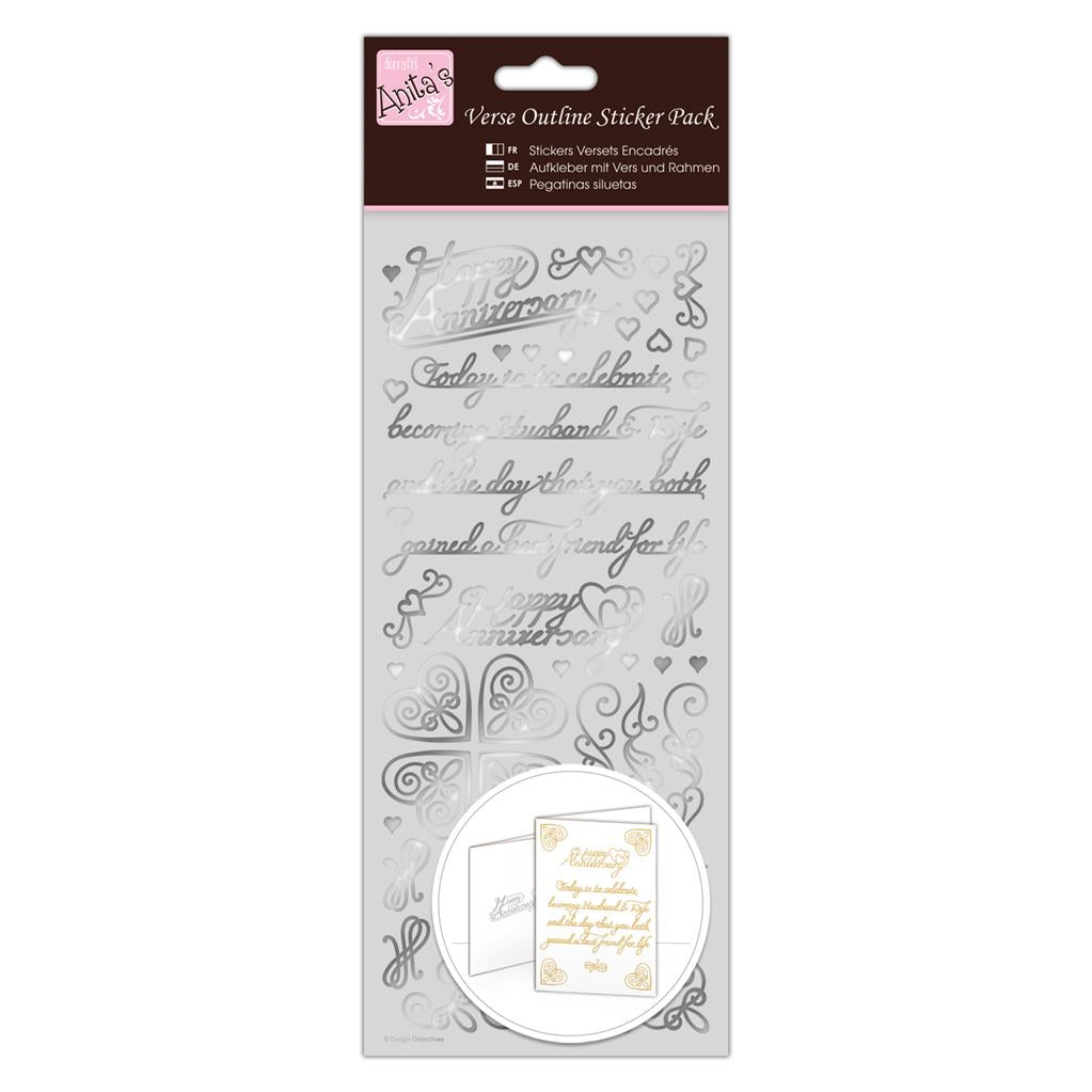 Anita's Outline Stickers - Verses - Happy Anniversary Silver
