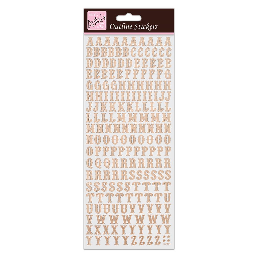 Anita's Outline Stickers - Traditional Alphabet Rose Gold on White