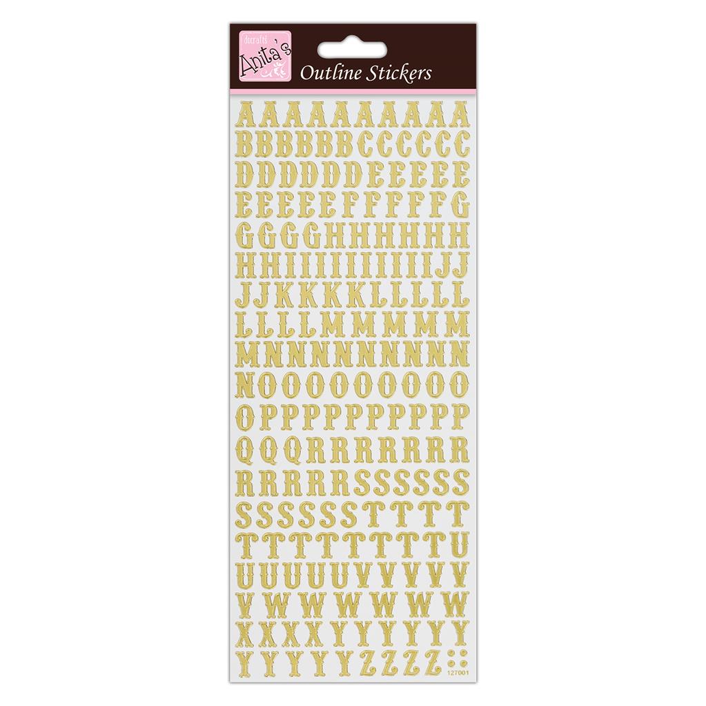 Anita's Outline Stickers - Traditional Alphabet Gold on White