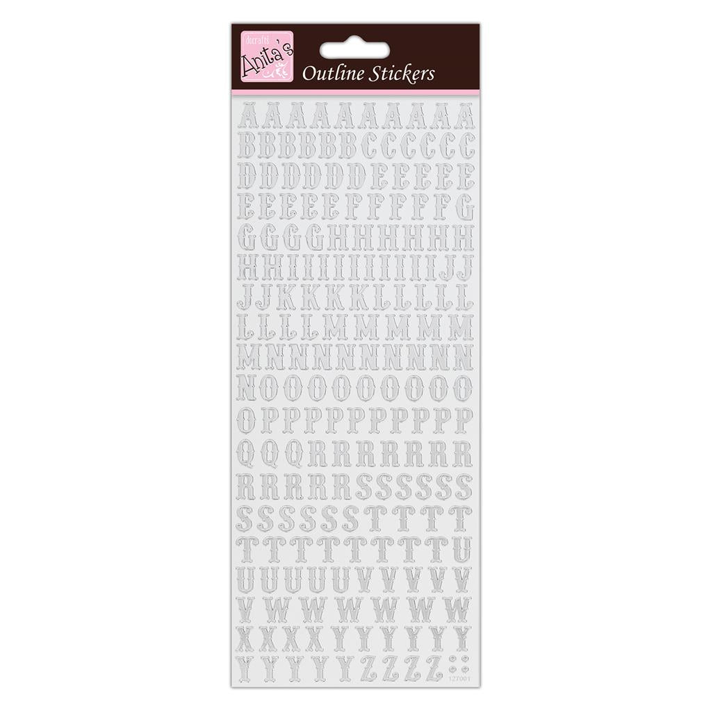 Anita's Outline Stickers - Traditional Alphabet Silver on White