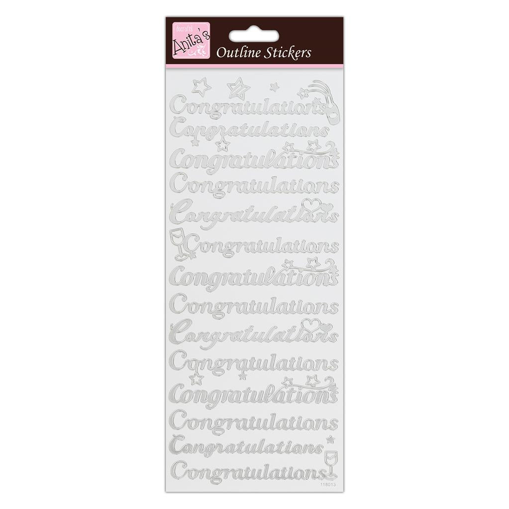 Anita's Outline Stickers - Congratulations Silver on White