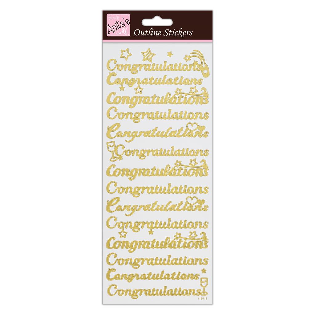 Anita's Outline Stickers - Congratulations Gold on White