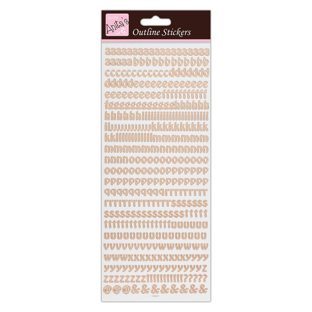 Anita's Outline Stickers - Alphabet Rose Gold on White
