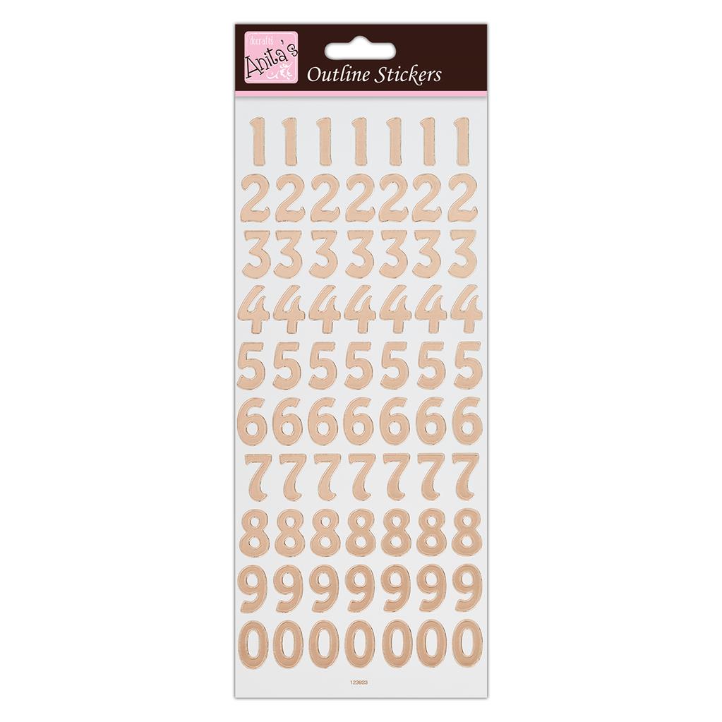 Anita's Outline Stickers - Large Numbers Rose Gold on White