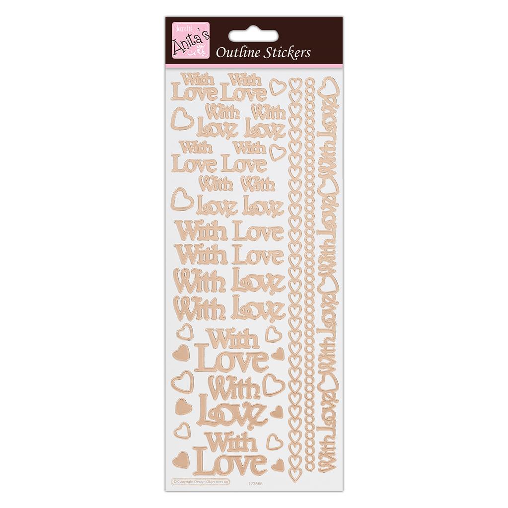 Anita's Outline Stickers - With Love Rose Gold on White