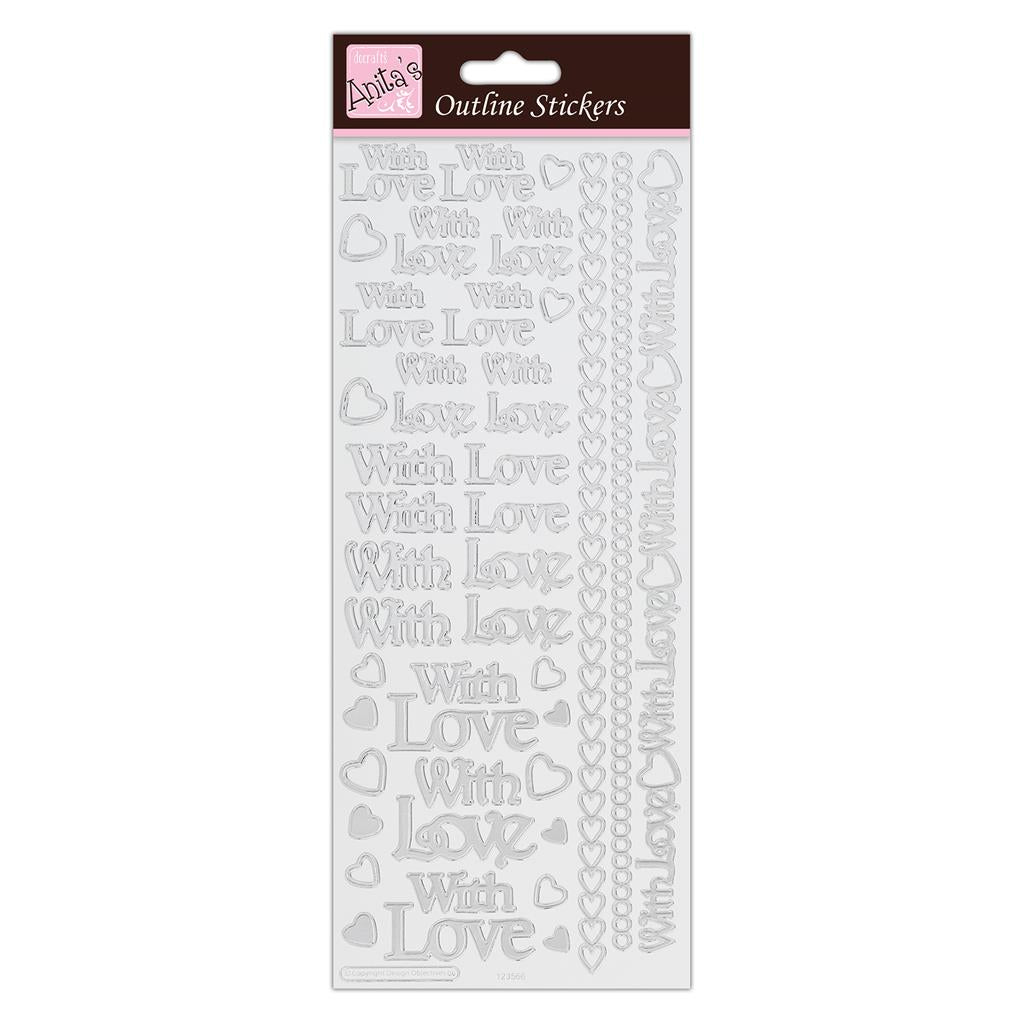 Anita's Outline Stickers - With Love Silver on White