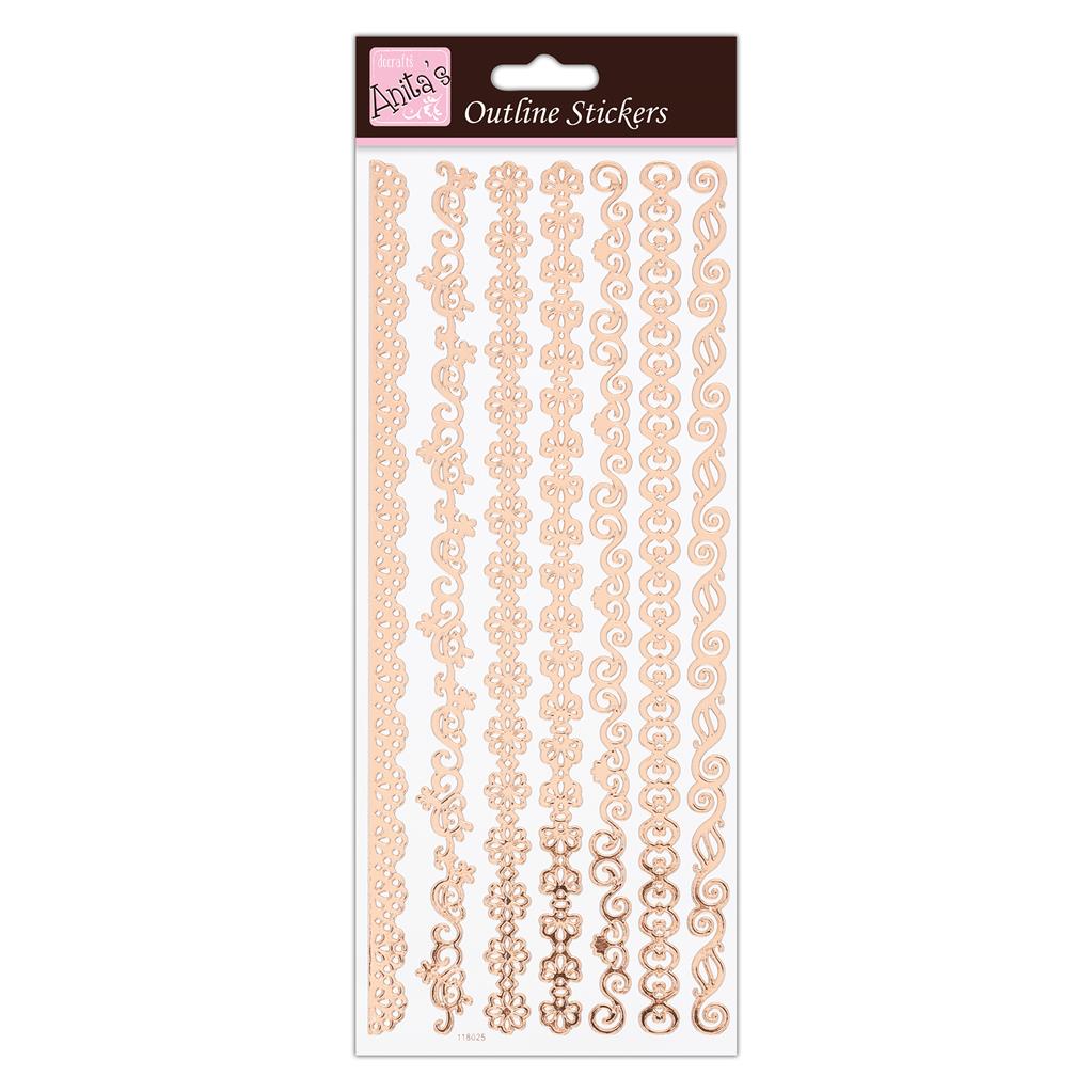 Anita's Outline Stickers - Borders Rose Gold on White
