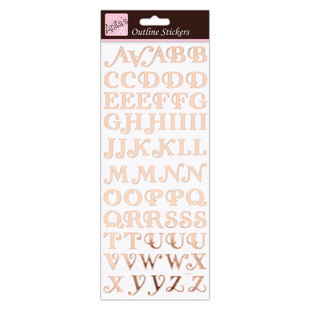Anita's Outline Stickers - Script Alphabet Upper Case Rose Gold on White