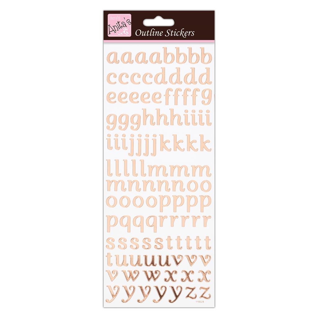Anita's Outline Stickers - Script Alphabet Lower Case Rose Gold on White