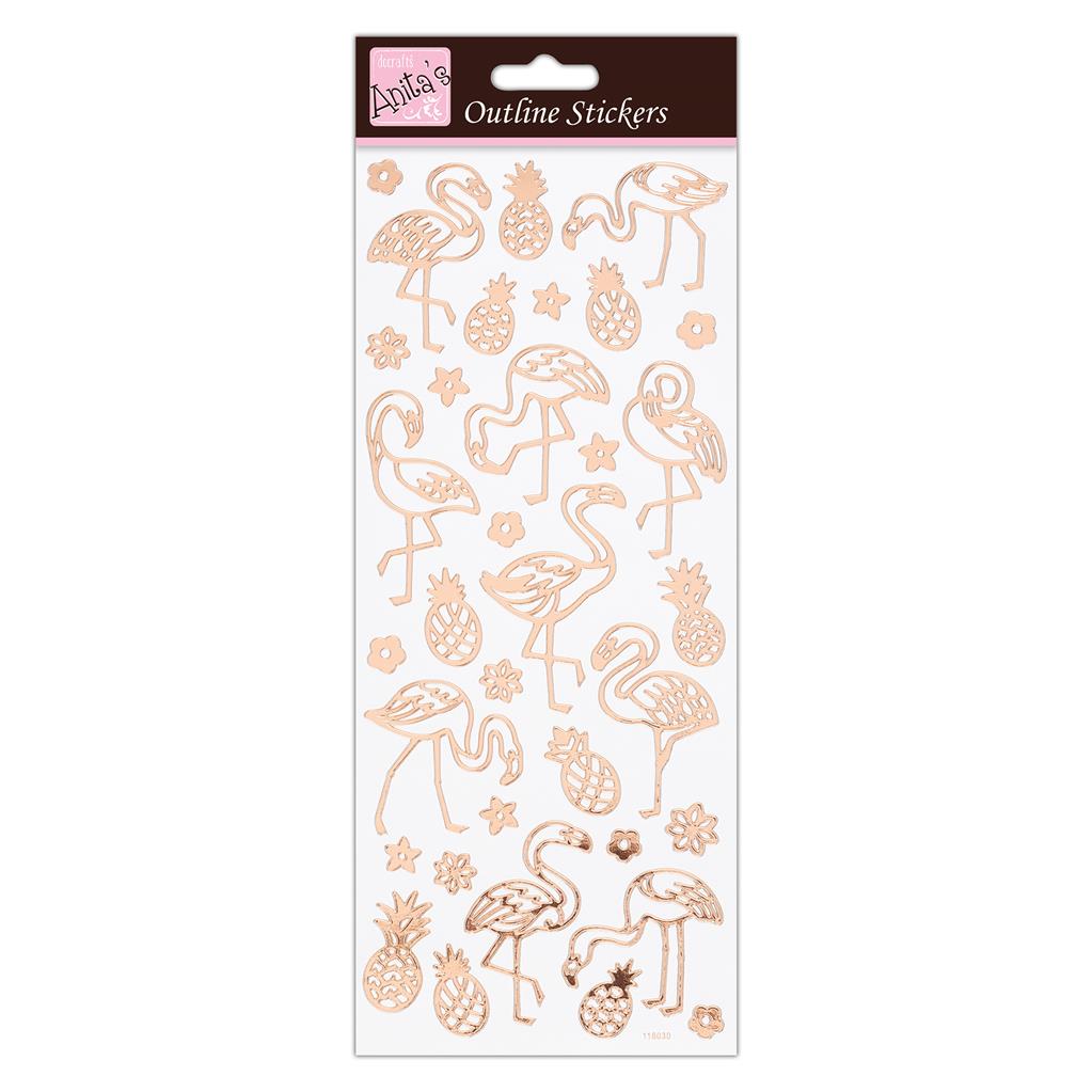 Anita's Outline Stickers - Flamingos Rose Gold on White