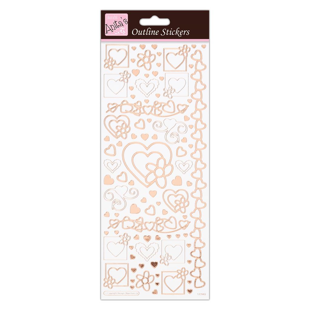 Anita's Outline Stickers - Hearts Rose Gold on White