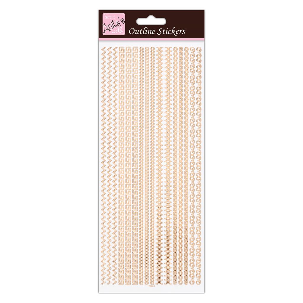 Anita's Outline Stickers - Assorted Borders Rose Gold on White