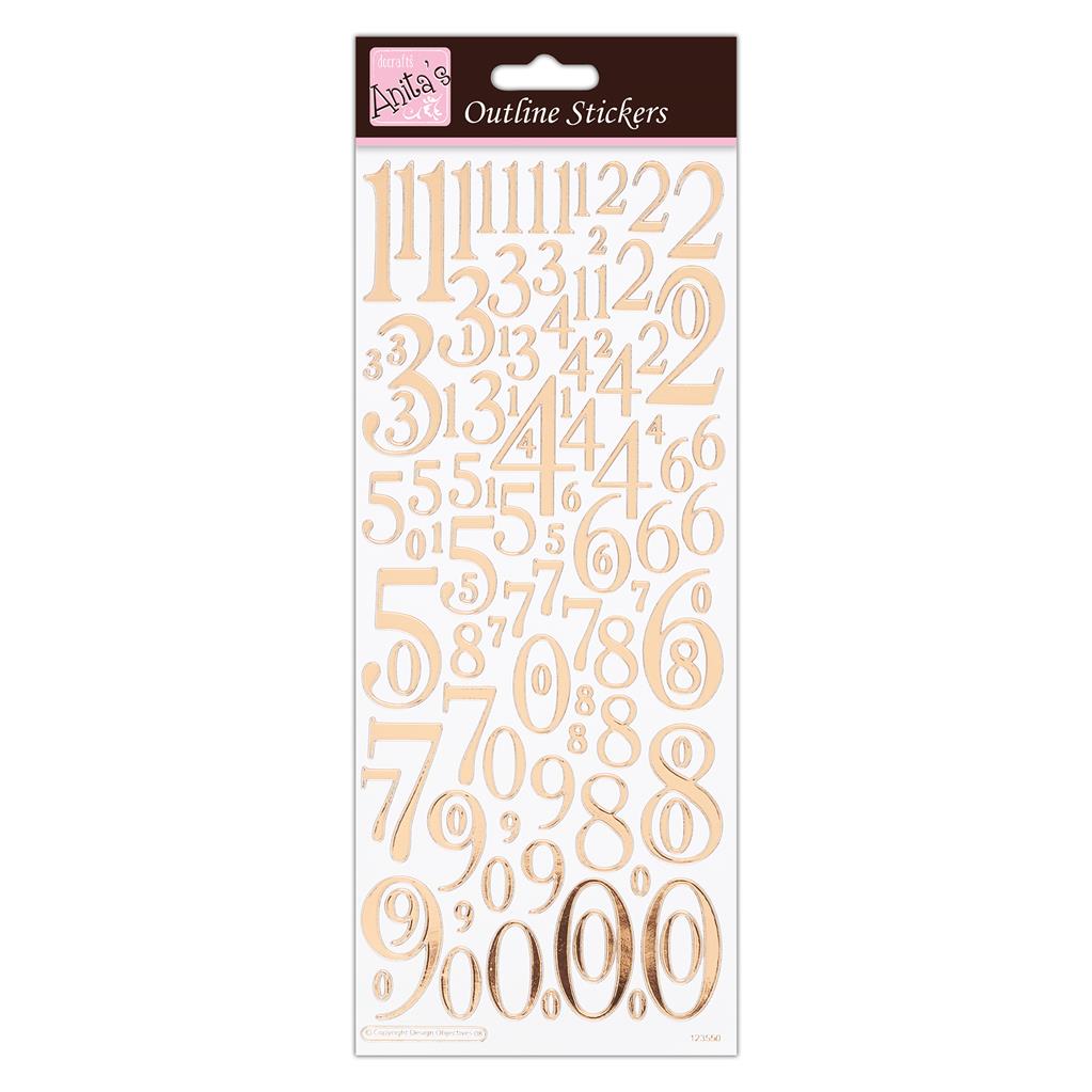 Anita's Outline Stickers - Mixed Numbers Rose Gold on White