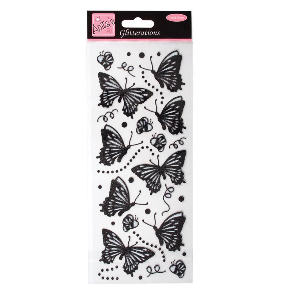 Anita's Glitterations Stickers - Butterflies Black