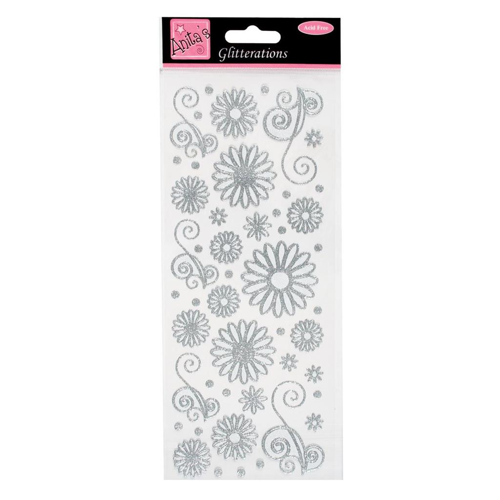 Anita's Glitterations Stickers - Flowers Silver