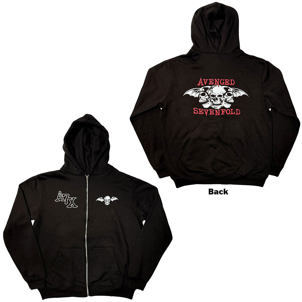 Avenged Sevenfold Unisex Zipped Hoodie Dead Head (Back Print) Black (XL)