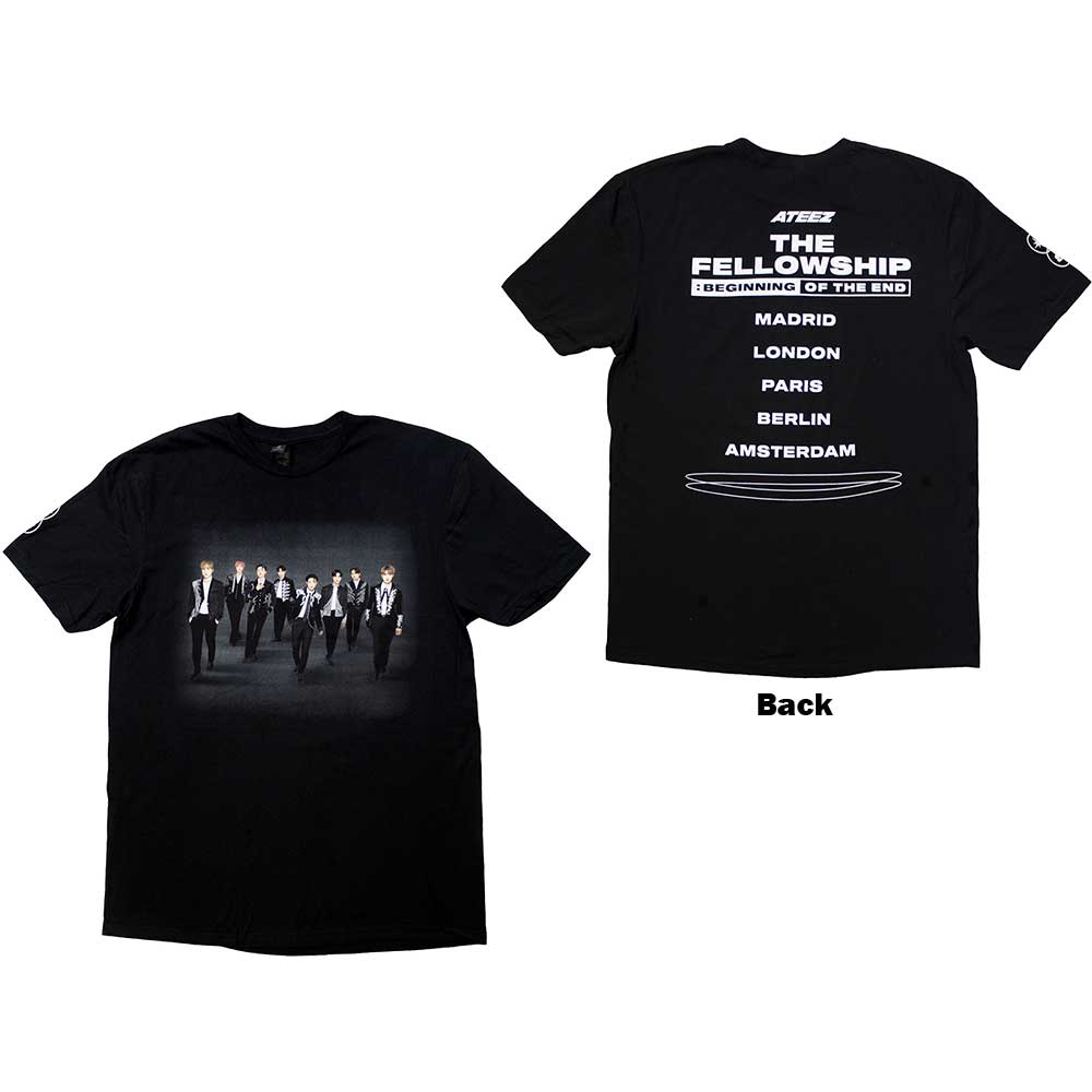 ATEEZ Unisex T-Shirt Fellowship Tour Euro Photo (Back Print) Black (L)