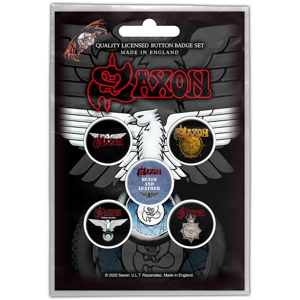 Saxon Button Badge Pack Wheels Of Steel