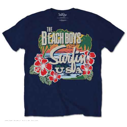 The Beach Boys Men's T-Shirt Surfin USA Tropical Navy Blue (XXL)
