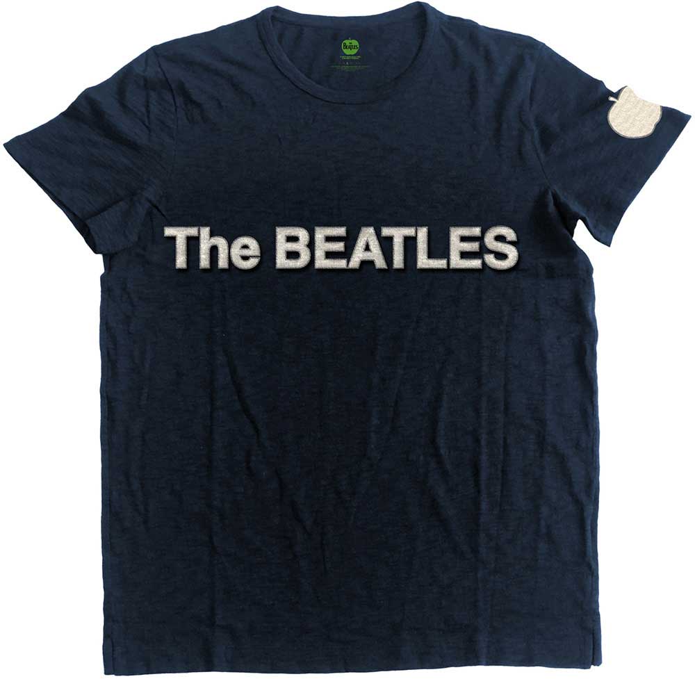 The Beatles Men's Fashion T-Shirt Logo & Apple (Applique Motifs) Navy Blue (M)