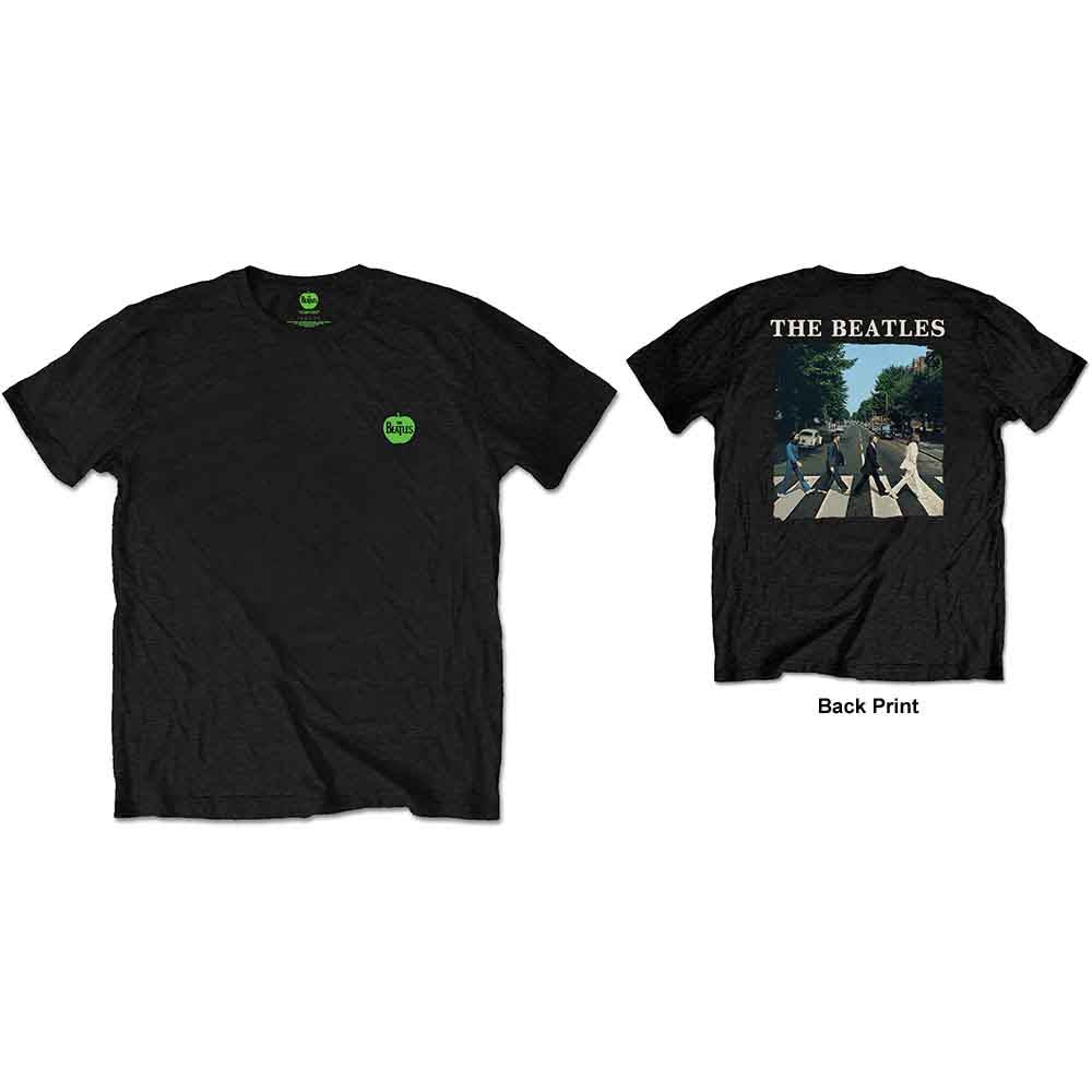 The Beatles Unisex T-Shirt Abbey Road & Logo (Back Print) Black (L)