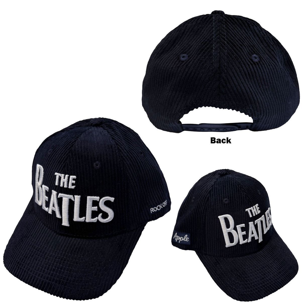 The Beatles Unisex Baseball Cap Drop T Logo & Apple Corduroy (Navy Blue)