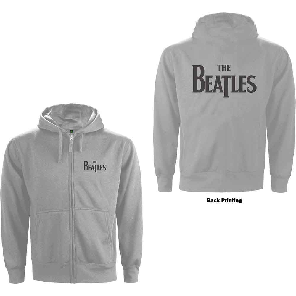 The Beatles Unisex Zipped Hoodie Drop T Logo (Back Print) Grey (L)
