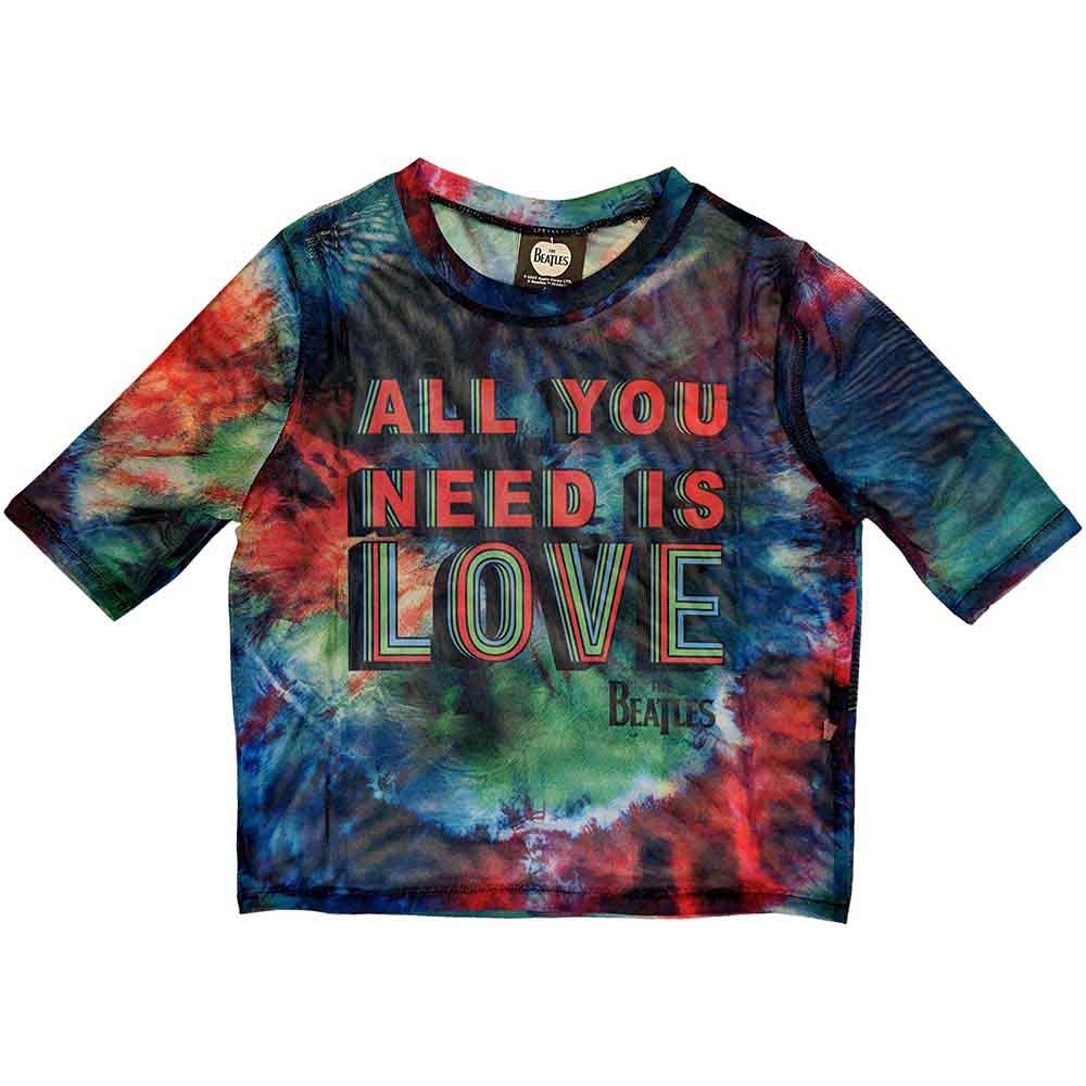 The Beatles Ladies Crop Top All You Need Is Love (Mesh) Blue (L)