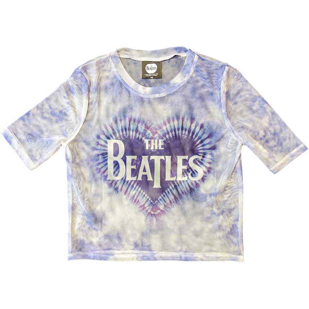 The Beatles Ladies Crop Top Heart & Drop T Logo (Mesh) White (XS)