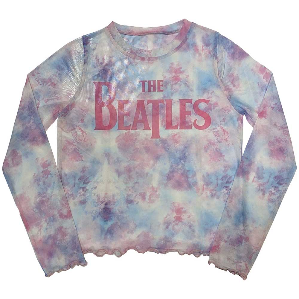 The Beatles Ladies Long Sleeve T-Shirt Drop T Logo (Mesh) White (S)