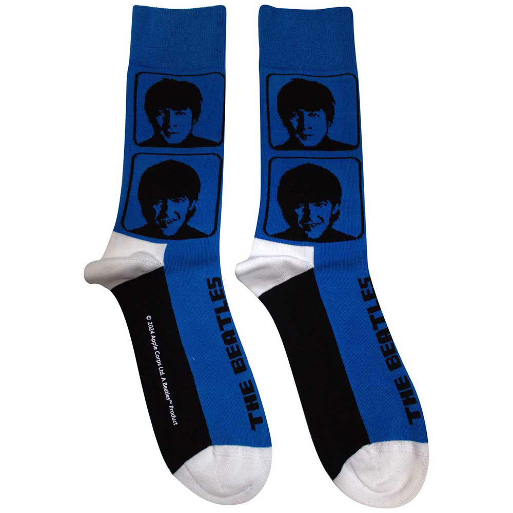 The Beatles Ladies Ankle Socks A Hard Day's Night Headshots Blue (UK Size 4-7)