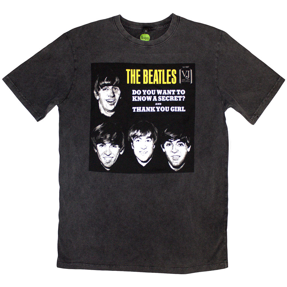 The Beatles Unisex Stone Wash T-Shirt VJ Secret Sleeve Grey (XL)