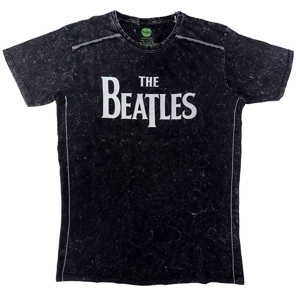 The Beatles Unisex T-Shirt (Snow Wash) Drop T Logo Black (L)
