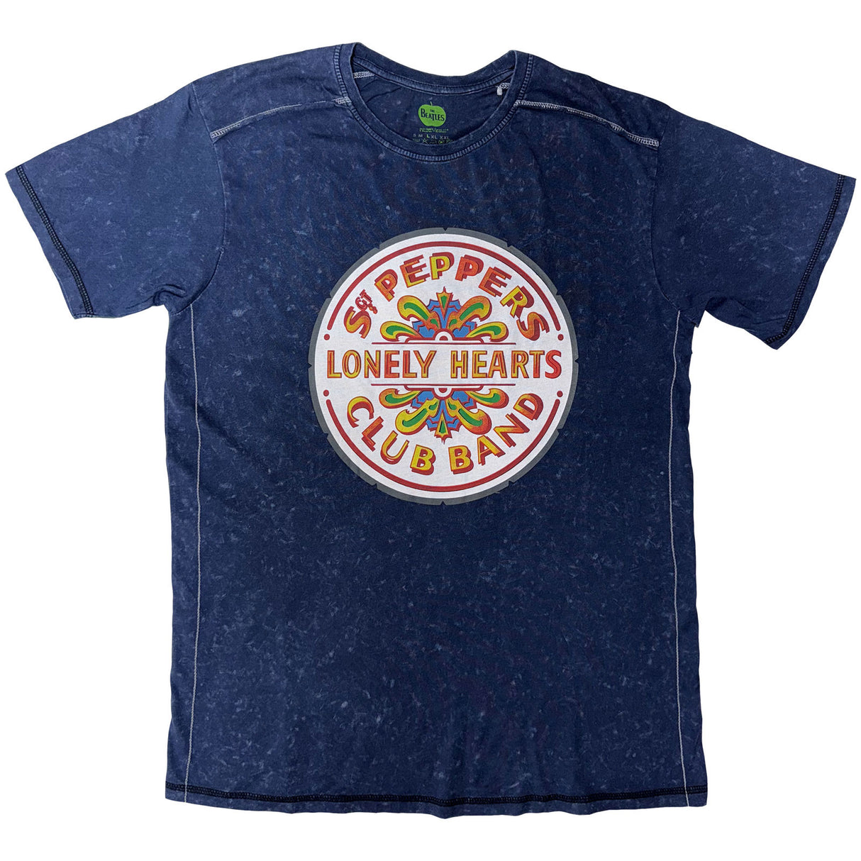 The Beatles Unisex T-Shirt (Snow Wash) Sgt Pepper Drum Navy Blue (L)