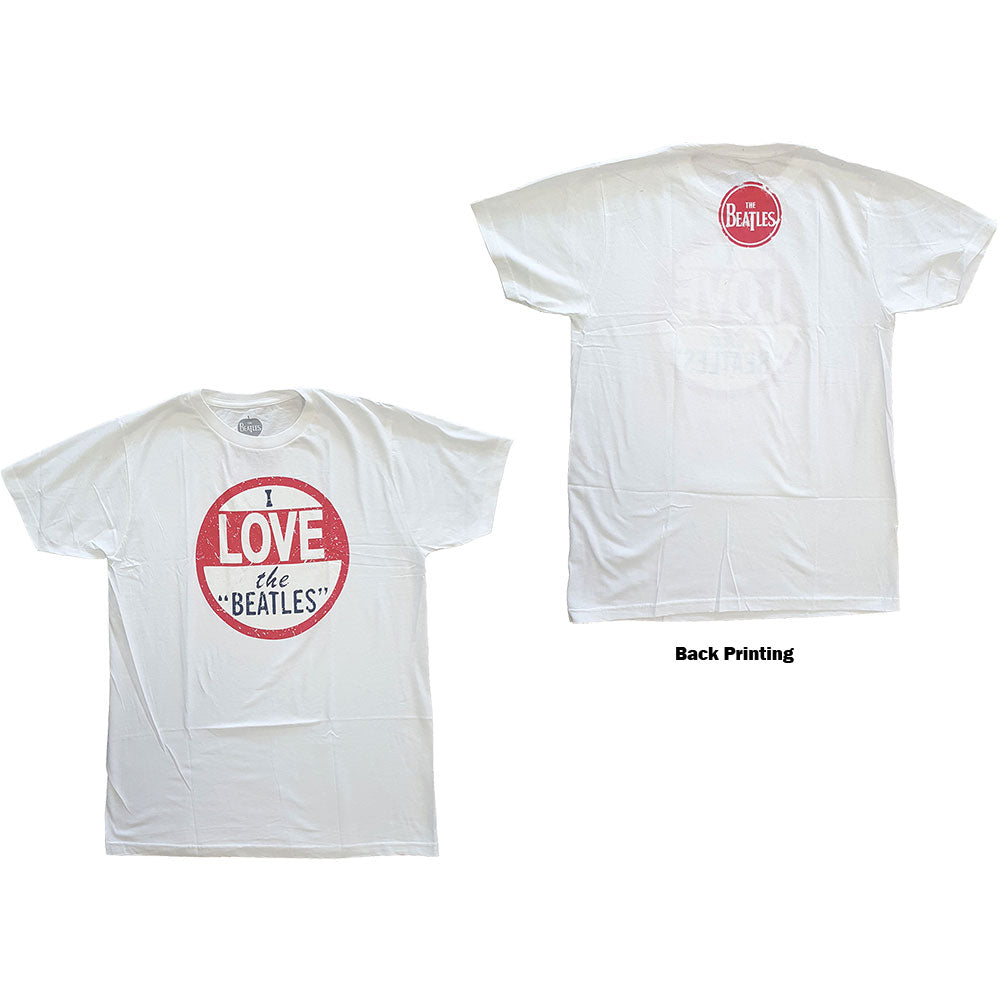 The Beatles Men's Premium T-Shirt I Love The Beatles (Back Print) White (XXL)