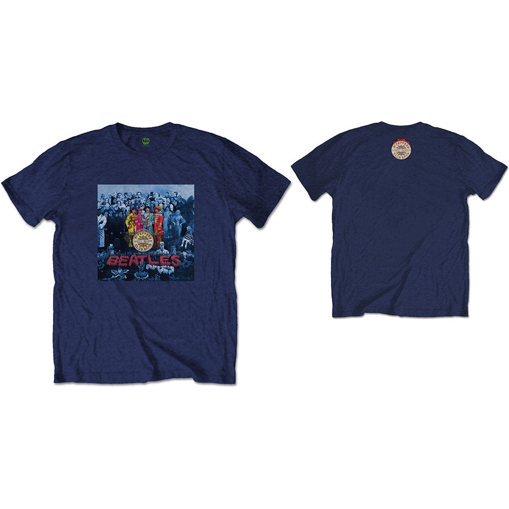 The Beatles Men's T-Shirt Sgt Pepper Blue (Back Print) Navy Blue (S)