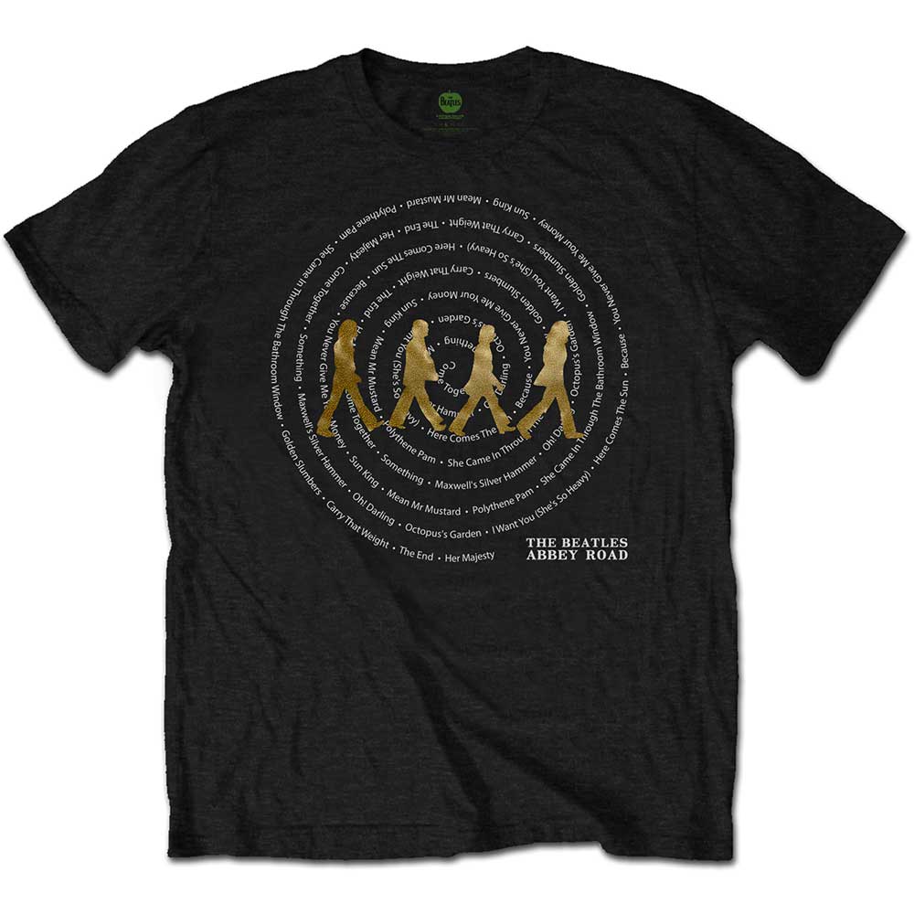 The Beatles Mens T-Shirt Abbey Road Songs Swirl Black (XL)
