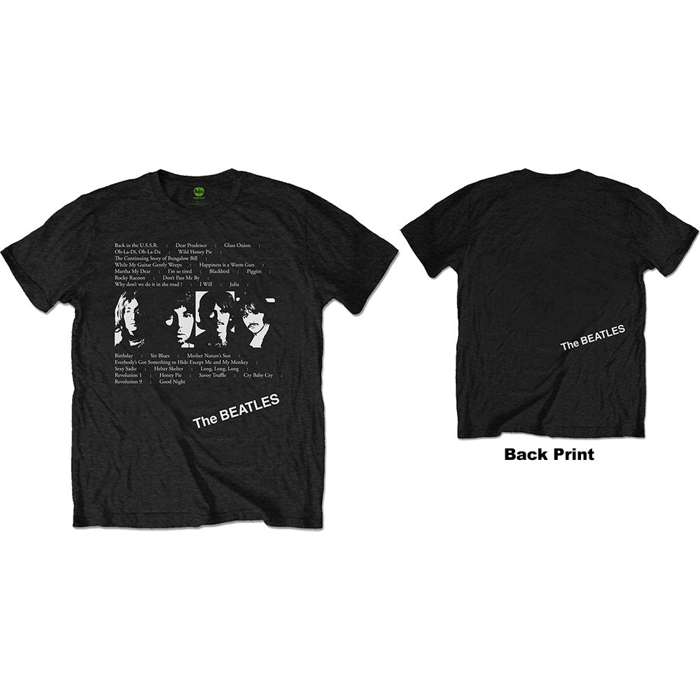 The Beatles Men's T-Shirt White Album Tracks (Back Print) Black (XXL)