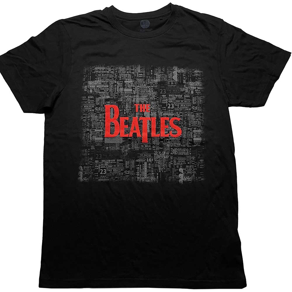 The Beatles Unisex T-Shirt Tickets & Logo (Puff Print) Black (XXL)