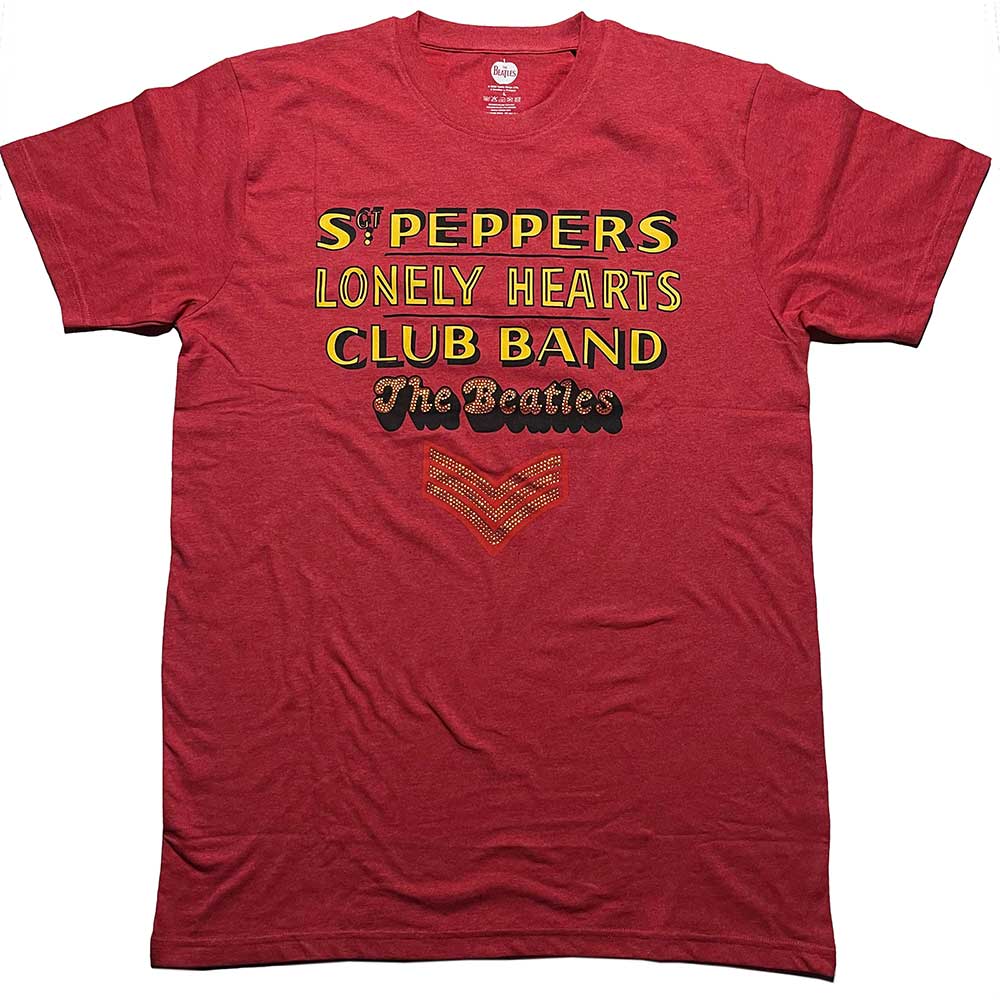 The Beatles Unisex T-Shirt Sgt Pepper Stacked (Diamante) Red (S)