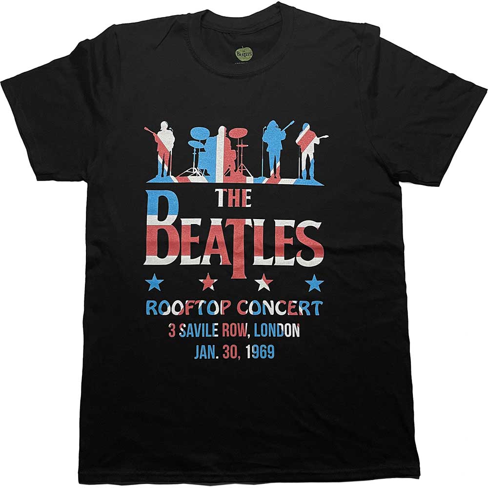 The Beatles Unisex T-Shirt Drop T Rooftop Flag Black (XL)