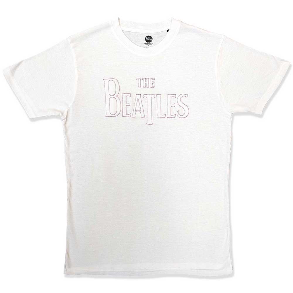 The Beatles Unisex T-Shirt Drop T Logo (Embroidered) White (L)