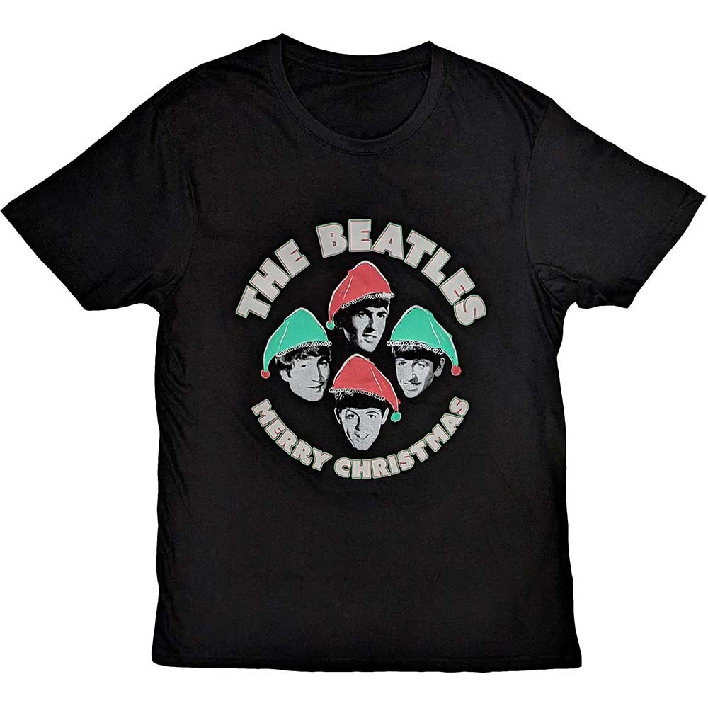 The Beatles Unisex T-Shirt Xmas Hats Black (M)