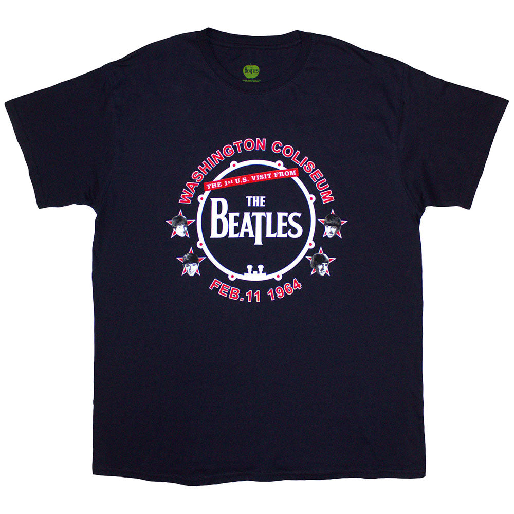 The Beatles Unisex T-Shirt Washington 64 Drum Navy Blue (XL)