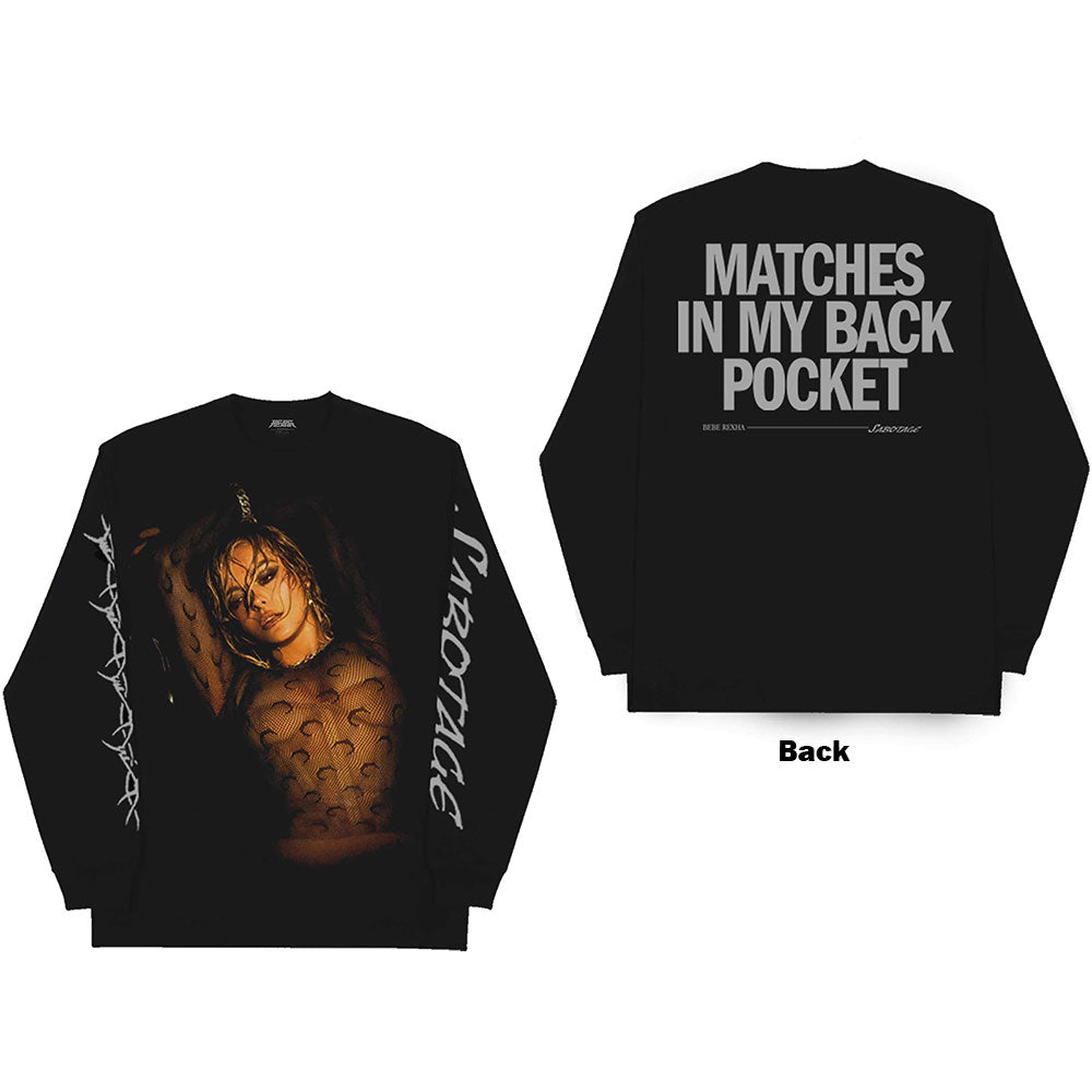 Bebe Rexha Unisex Long Sleeve T-Shirt Sabotage Matches (Back/Sleeve) Black (L)